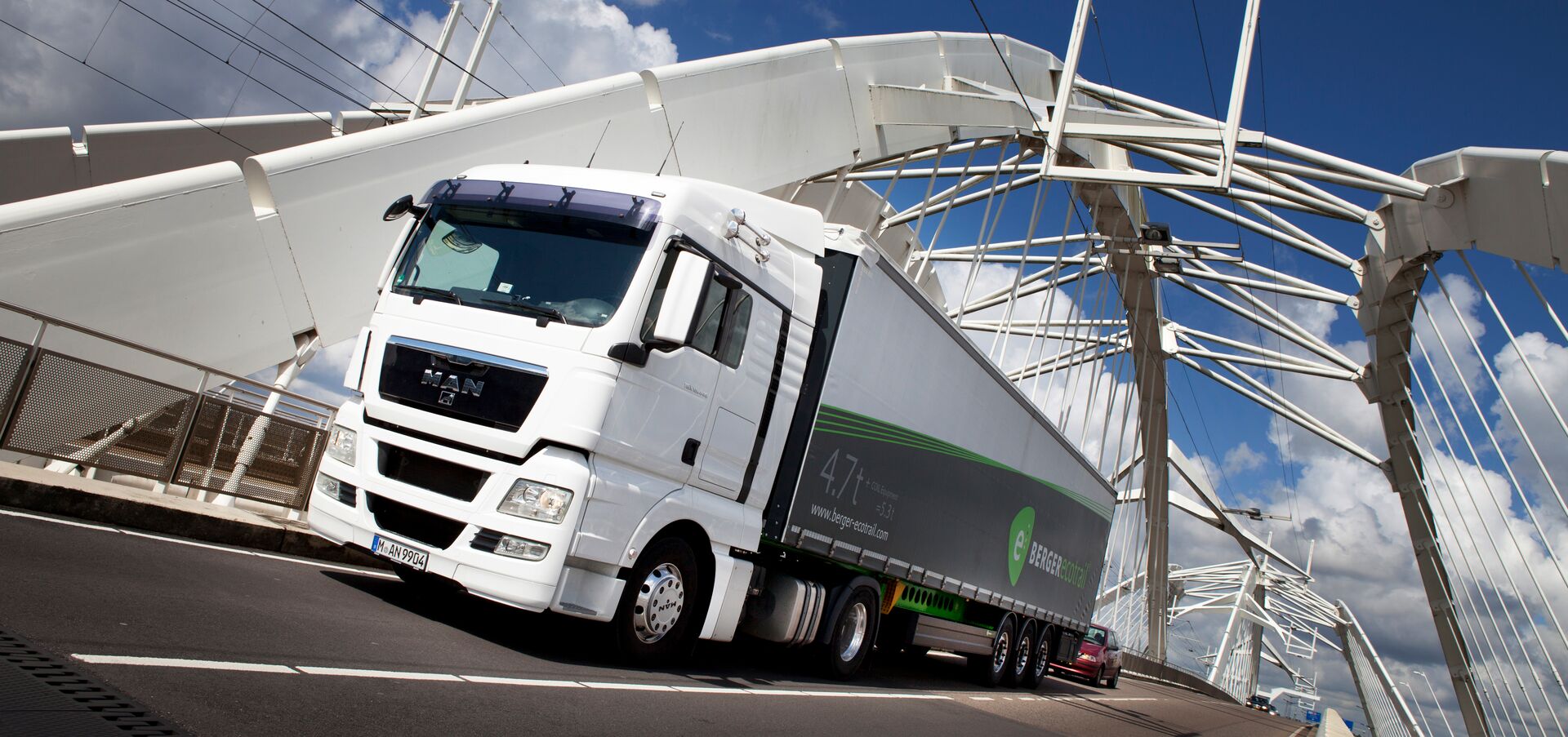 Ecotrailer driving through bridge in IJburg Ecotrailer driving through bridge in IJburg